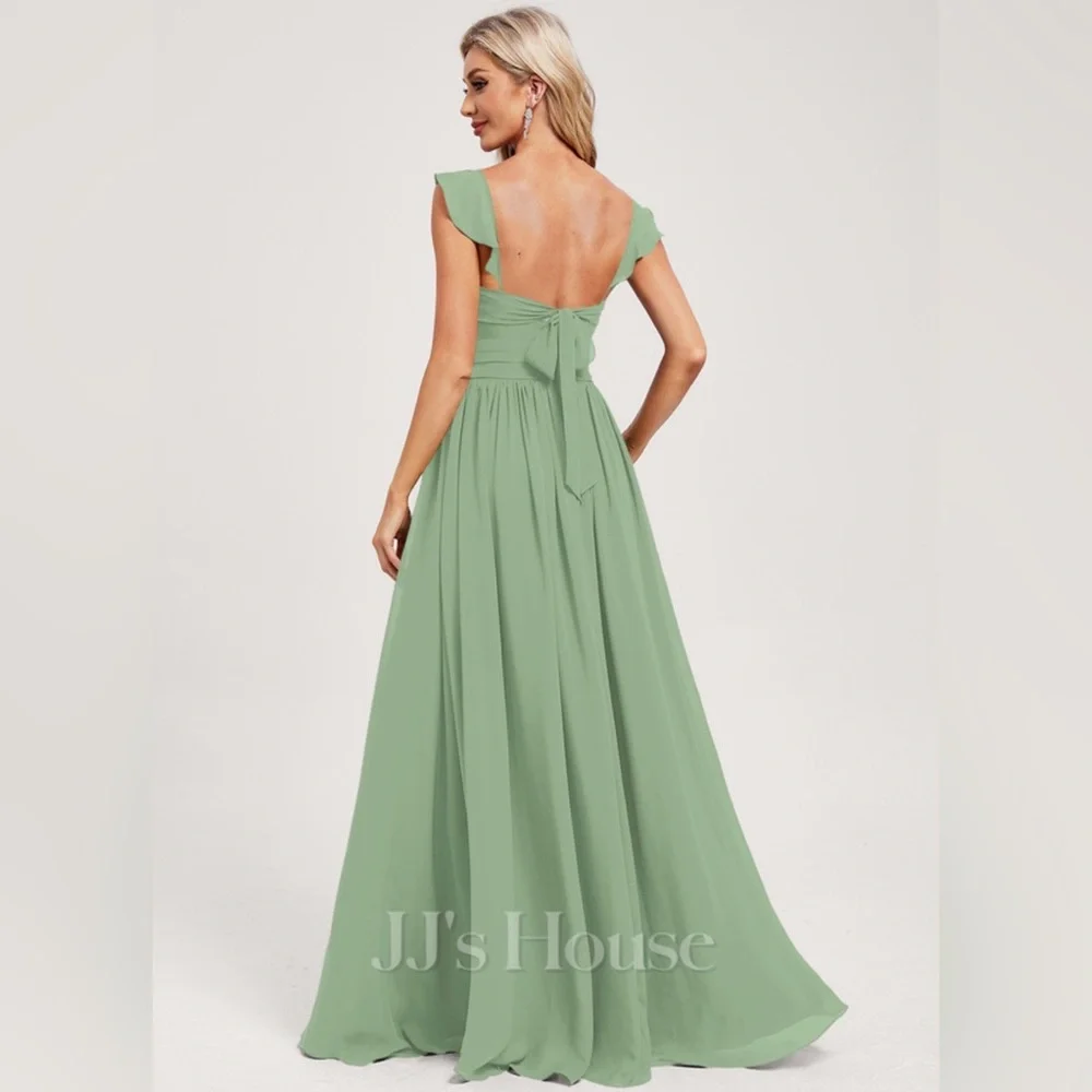 JJs House Basil Green A-line V-neck Floor-length Chiffon Bridesmaid Dress Sz 4 - Picture 3 of 5